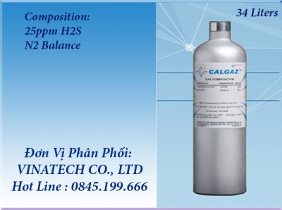 Chai khí chuẩn 25ppm H₂S/ N₂ Balance - Model 2AL